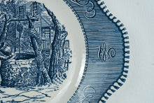 Load image into Gallery viewer, Currier and Ives Royal Blue Transferware Scalloped Plates Set of 7
