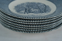 Load image into Gallery viewer, Currier and Ives Royal Blue Transferware Scalloped Plates Set of 7
