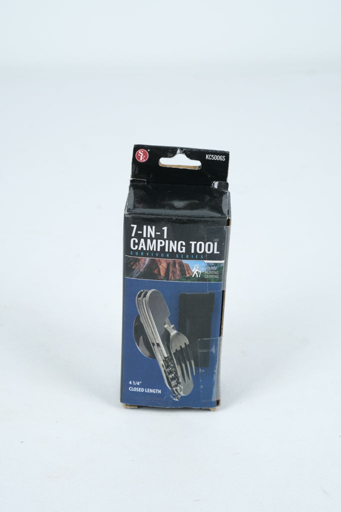 7-in-1 Camping Tool – Stainless Steel Folding Survival Utensil Set with Knife, Fork, Spoon, Corkscrew & More – Hiking, Hunting, Outdoor Gear