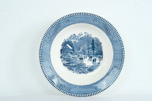 Load image into Gallery viewer, Currier and Ives Royal Blue Transferware Winter Scene Bowl 8.5 Inch
