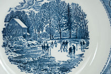 Load image into Gallery viewer, Currier and Ives Royal Blue Transferware Winter Scene Bowl 8.5 Inch
