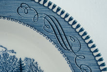 Load image into Gallery viewer, Currier and Ives Royal Blue Transferware Winter Scene Bowl 8.5 Inch
