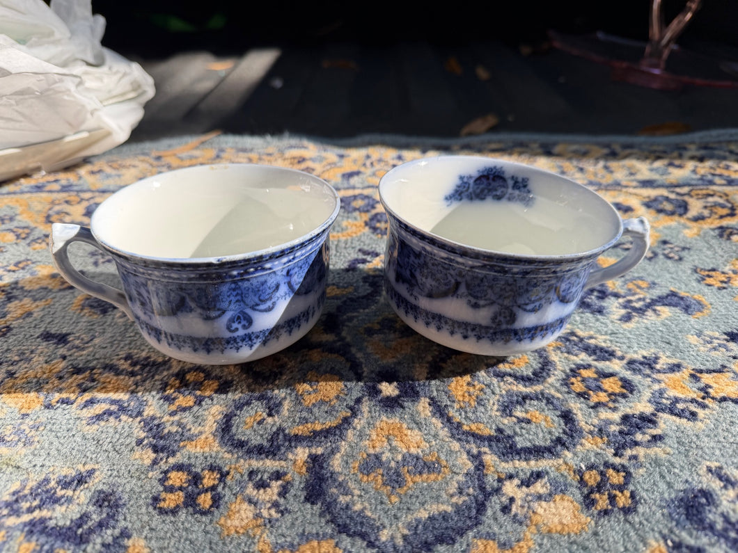 Antique Maddock’s Lamberton Works “Madras” Flow Blue Tea Cups – Set of 2