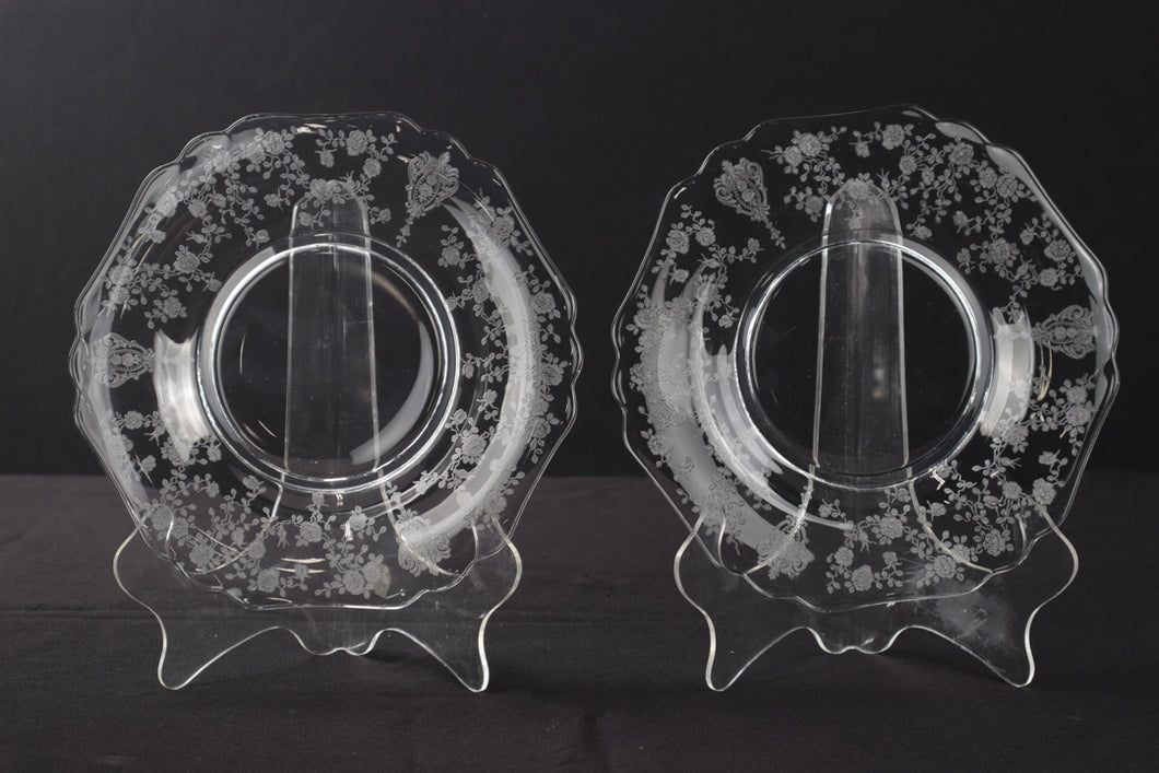 Pair of Vintage Cambridge Rose Point Clear 8