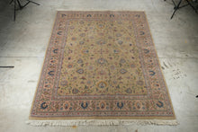 Load image into Gallery viewer, Vintage Persian Tabriz Style Wool Area Rug 93 x 114 Floral Ivory Beige Handmade Carpet
