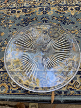 Load image into Gallery viewer, Vintage Clear Glass Platter – 13” Radiant Ribbed Sunburst Design Serving Plate
