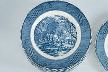 Load image into Gallery viewer, Currier and Ives Royal The Old Grist Mill Blue Transferware Dinner Plates Set of 13
