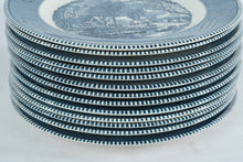 Load image into Gallery viewer, Currier and Ives Royal The Old Grist Mill Blue Transferware Dinner Plates Set of 13
