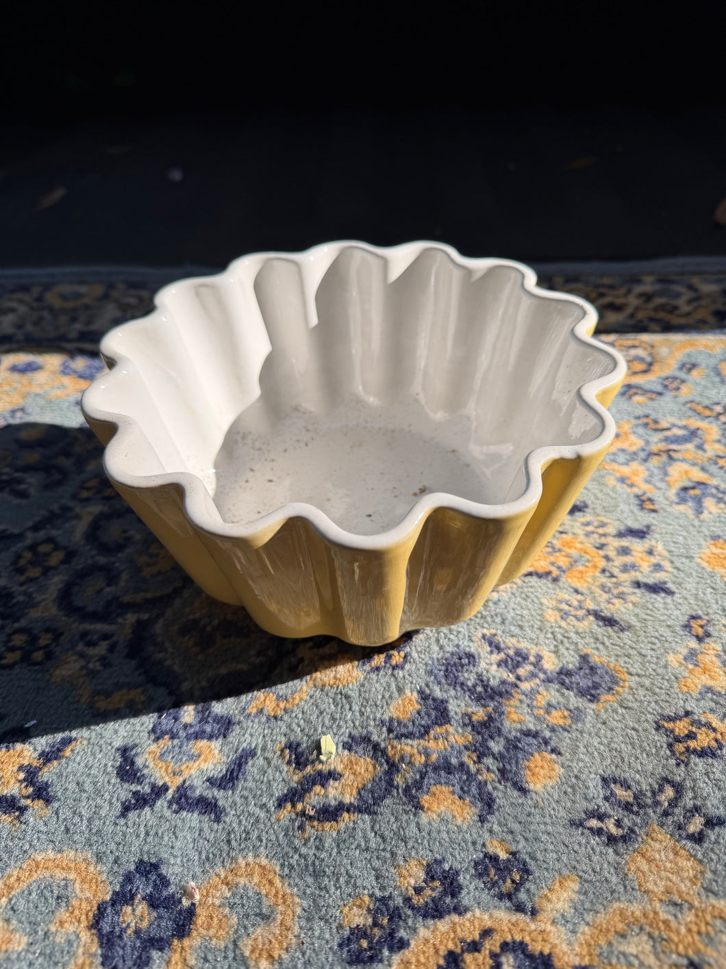 Homeworld by Stanley Roberts Fluted Ceramic Bowl – Yellow & White Glazed Portugal Pottery