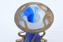 Load image into Gallery viewer, AMA Romanian Art Glass Vase Blue Satin Glass Silver Overlay 11 Inch
