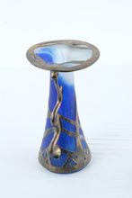 Load image into Gallery viewer, AMA Romanian Art Glass Vase Blue Satin Glass Silver Overlay 11 Inch
