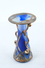 Load image into Gallery viewer, AMA Romanian Art Glass Vase Blue Satin Glass Silver Overlay 11 Inch
