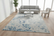 Load image into Gallery viewer, Beverly Ivory &amp; Blue Abstract Area Rug – 8' x 10' Contemporary Distressed Style Rug

