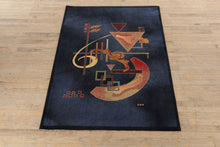 Load image into Gallery viewer, Abstract Geometric Rug - Navy/Black - 5.3 x 7.6
