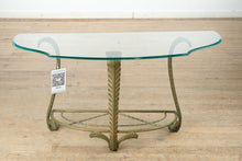 Load image into Gallery viewer, Acanthus Leaf Metal Console Table with Glass Top
