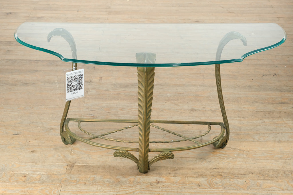 Acanthus Leaf Metal Console Table with Glass Top