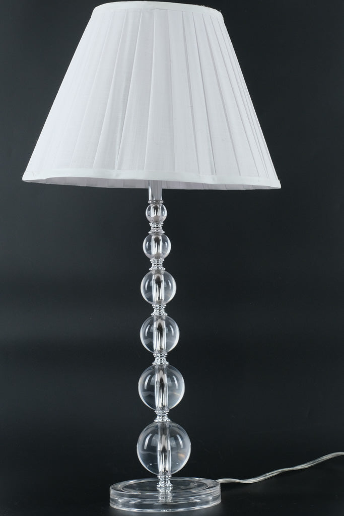 Modern Clear Acrylic Table Lamp with Pleated White Shade – 26” Tall
