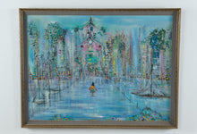 Load image into Gallery viewer, Mid Century Modern Cityscape Oil Painting on Canvas 43x33 Framed
