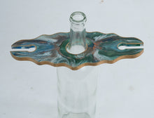 Load image into Gallery viewer, Handcrafted Resin Wine Glass Holder with Coasters Teal Green Stone Look Bar Accessory
