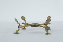 Load image into Gallery viewer, Vintage Brass Adjustable Trivet Stand | Ornate Folding Hot Pot Stand | Shell Motif Feet | 9” Square x 3” Tall
