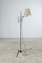Load image into Gallery viewer, Wrought Iron Floor Lamp Black Scroll Arm Tripod Base Geometric Shade 58 Inch
