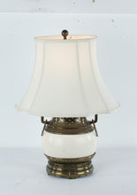Load image into Gallery viewer, Chapman Style Urn Table Lamp Cream Glaze Brass Mounts White Shade

