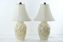 Load image into Gallery viewer, Pair of Alabaster Floral Relief Table Lamps
