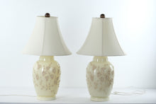 Load image into Gallery viewer, Pair of Alabaster Floral Relief Table Lamps
