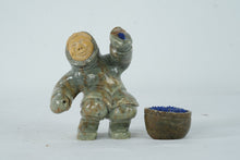 Load image into Gallery viewer, Alaska Inuit Soapstone Carving Hunter Figure With Bowl Signed A 4 Inch
