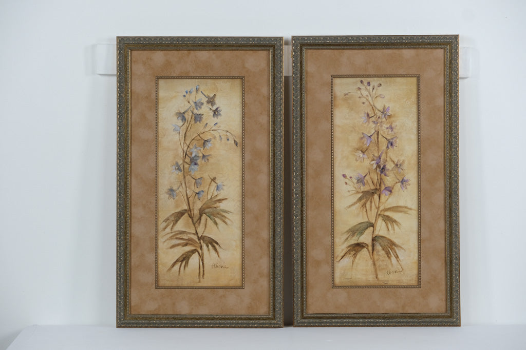 Set of 2 Floral Botanical Prints by Albena – Soft Blue & Lavender Wildflowers – Framed Wall Art