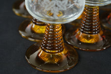 Load image into Gallery viewer, Vintage Amber Roemer Wine Glasses Set of 10 Grape Etched Ribbed Stem
