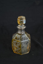 Load image into Gallery viewer, Antique Etched Glass Decanter Silver Overlay Collar Stopper 10 Inch
