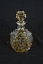 Load image into Gallery viewer, Antique Etched Glass Decanter Silver Overlay Collar Stopper 10 Inch
