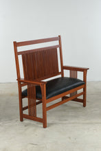 Load image into Gallery viewer, Mission Style Amish Made Cherry Bench with Black Leather Cushion - Online Only
