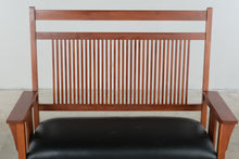 Load image into Gallery viewer, Mission Style Amish Made Cherry Bench with Black Leather Cushion - Online Only
