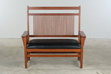 Load image into Gallery viewer, Mission Style Amish Made Cherry Bench with Black Leather Cushion - Online Only

