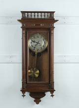 Load image into Gallery viewer, Antique German Vienna-Regulator Style Wall Clock – Biano Genève Dial, Carved Walnut Case
