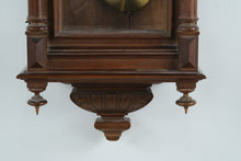Load image into Gallery viewer, Antique German Vienna-Regulator Style Wall Clock – Biano Genève Dial, Carved Walnut Case
