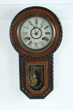 Load image into Gallery viewer, Antique Japanese Wall Clock – “M” Trade Mark – Wooden Schoolhouse Regulator Style – 23.5" Tall
