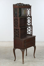 Load image into Gallery viewer, Antique Mahogany Display Shelf with Mirror, Open Bookcase and Two Drawers
