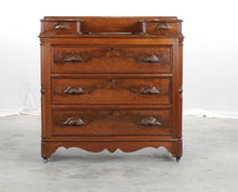 Load image into Gallery viewer, Antique Flamed 3-Drawer Dresser with Upper Glove Drawers
