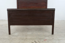 Load image into Gallery viewer, Antique Full Size Dark Wood Paneled Bed with Carved Headboard
