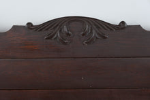 Load image into Gallery viewer, Antique Full Size Dark Wood Paneled Bed with Carved Headboard
