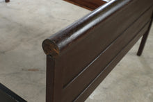 Load image into Gallery viewer, Antique Full Size Dark Wood Paneled Bed with Carved Headboard
