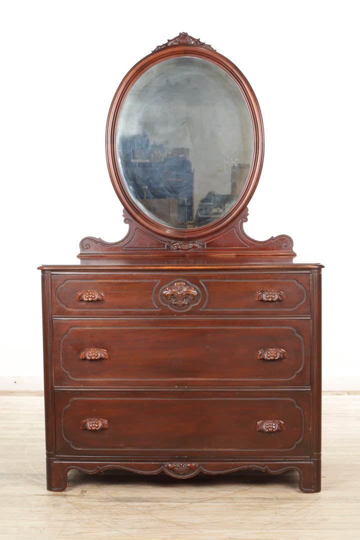 Antique Mahogany 3-Drawer Dresser with Mirror