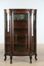 Load image into Gallery viewer, Antique Oak Bow Front China Cabinet with Ball &amp; Claw Feet (c. 1890–1915)
