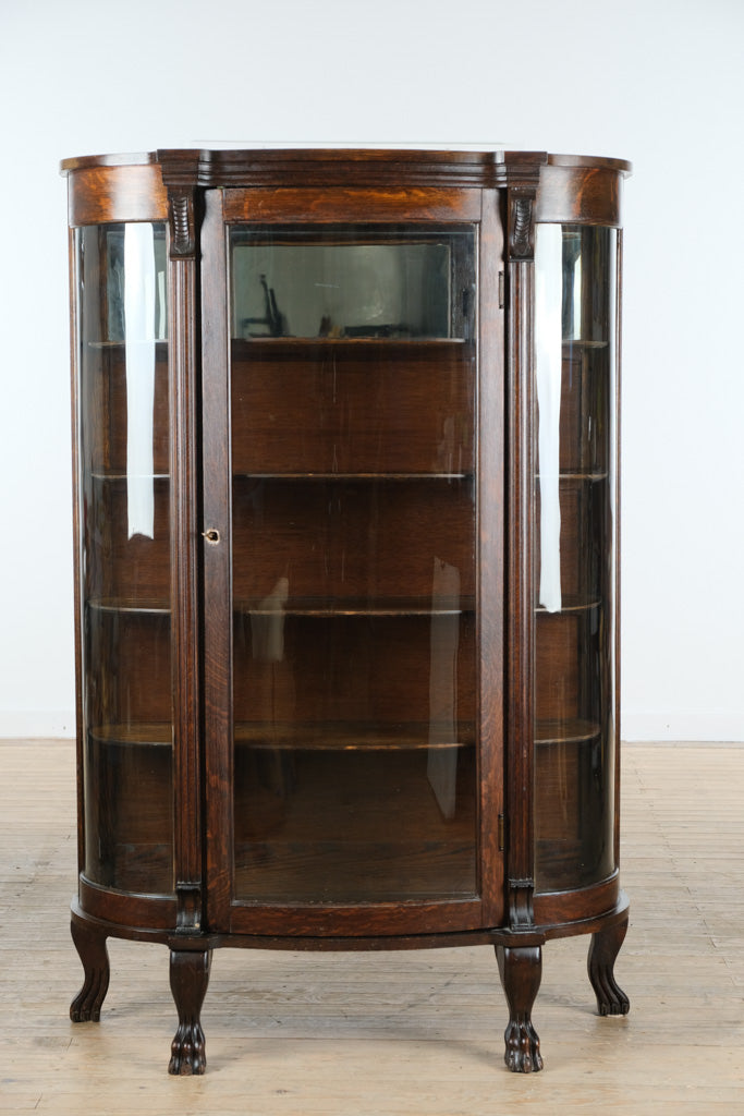 Antique Oak Bow Front China Cabinet with Ball & Claw Feet (c. 1890–1915)