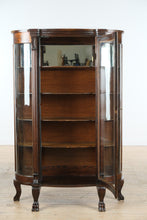 Load image into Gallery viewer, Antique Oak Bow Front China Cabinet with Ball &amp; Claw Feet (c. 1890–1915)
