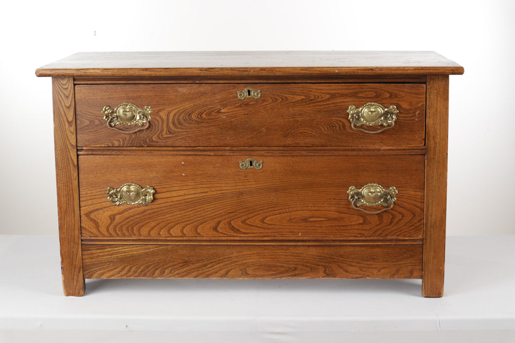 Antique Oak Low 2-Drawer Chest of Drawers