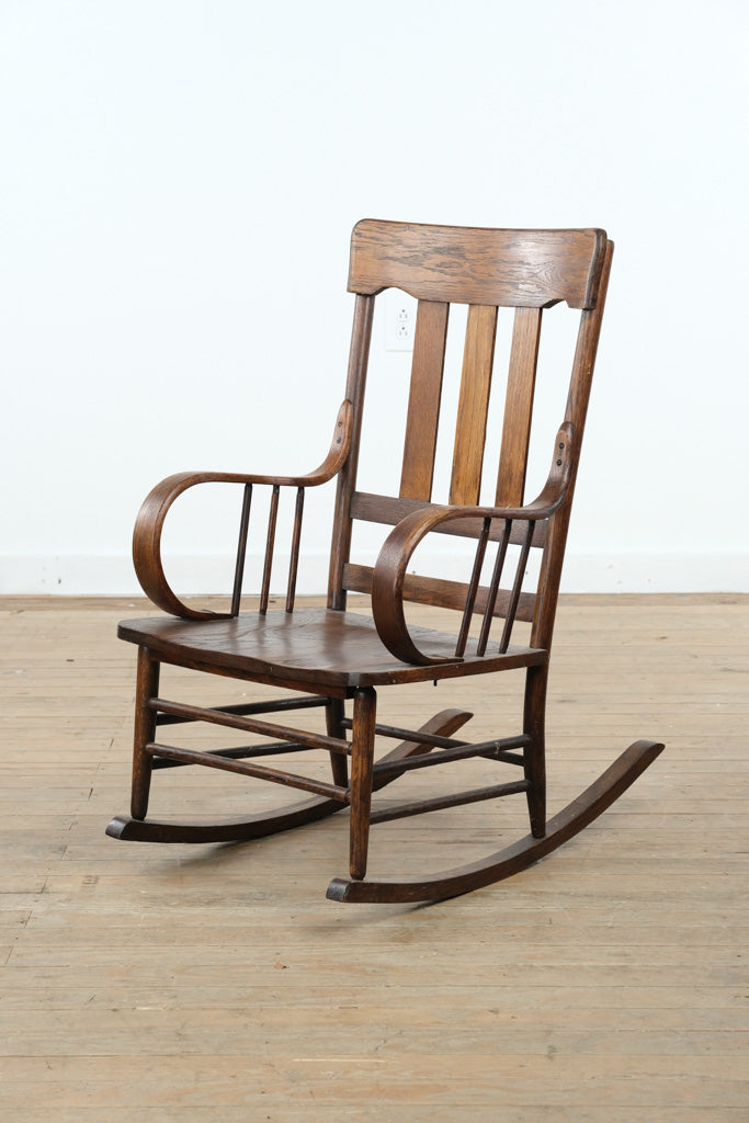 Antique Oak Slat-Back Rocking Chair